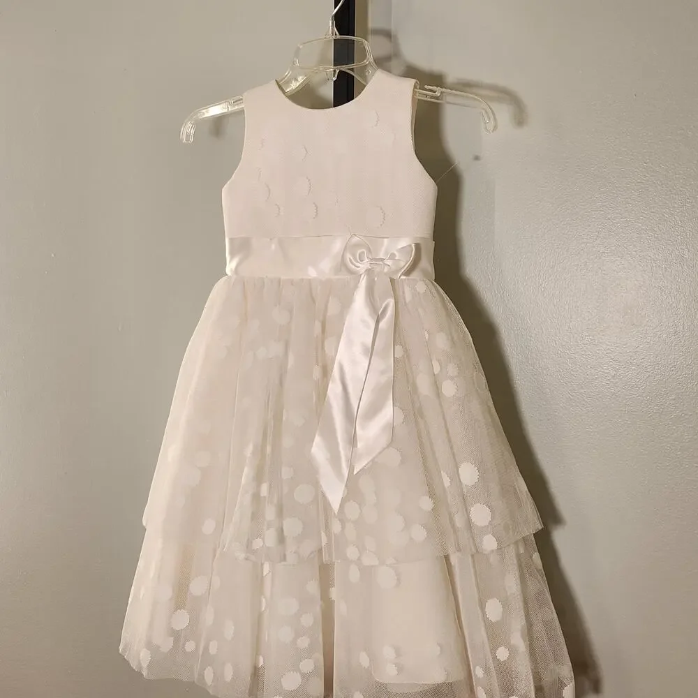 JOAN CALABRESE for Mon Cheri NWT White Polka Dot Dress, Size 5